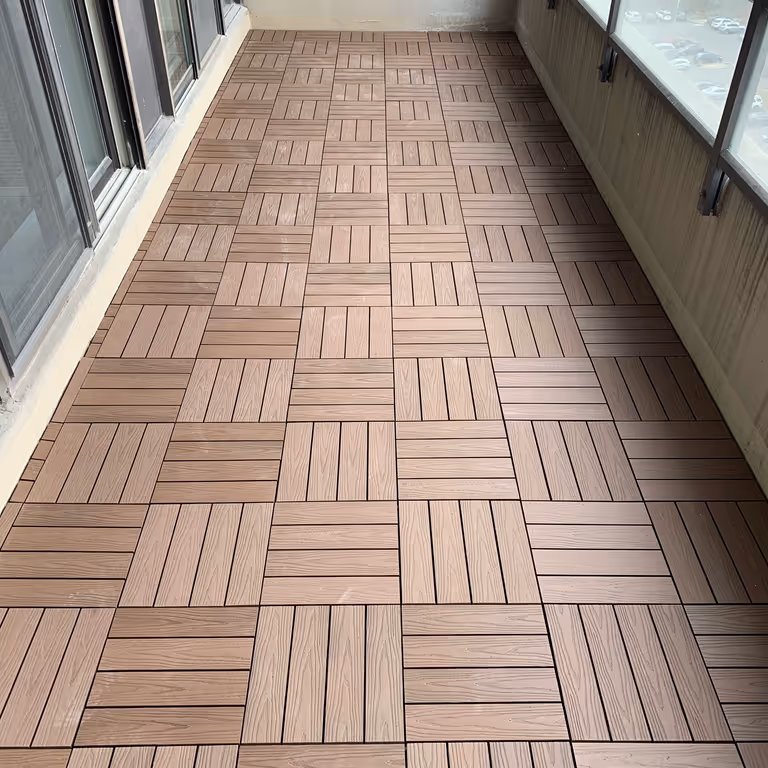 Tiled patio on a condominium balcony.